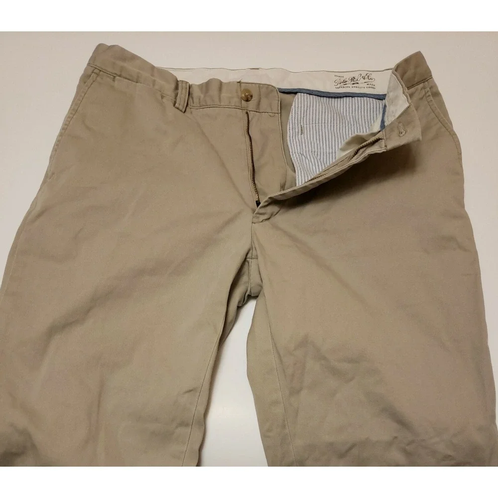 Polo Ralph Lauren Mens Flat Front Khaki Classic Fit Pockets Chino Pants Sz 35/32